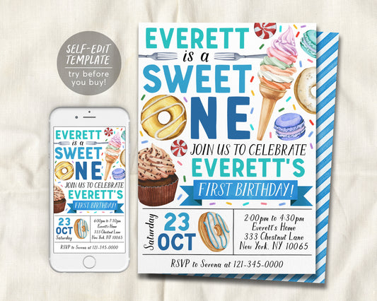 Sweet One Invitation Editable Template