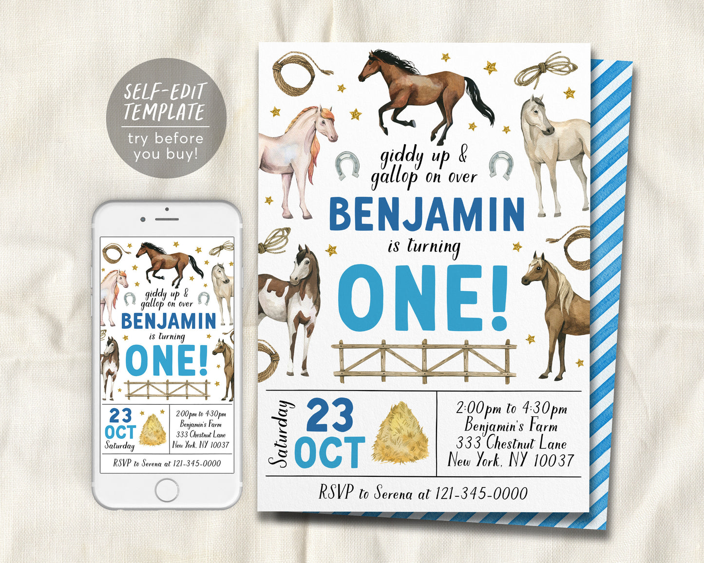 horse-first-birthday-invitation-editable-template-cowboy-horse-equest-puff-paper-co for Free Printable Horse Birthday Party Invitations Horse First Birthday Invitation Editable Template, Cowboy Horse Equest – Puff Paper Co for Free Printable Horse Birthday Party Invitations