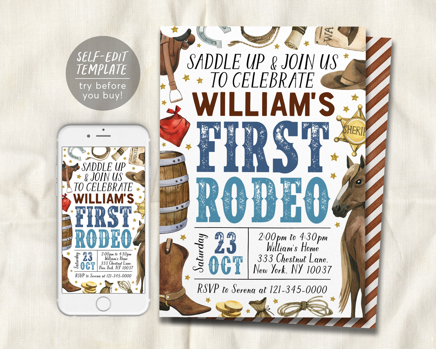 First Rodeo Birthday Invitation Editable Template