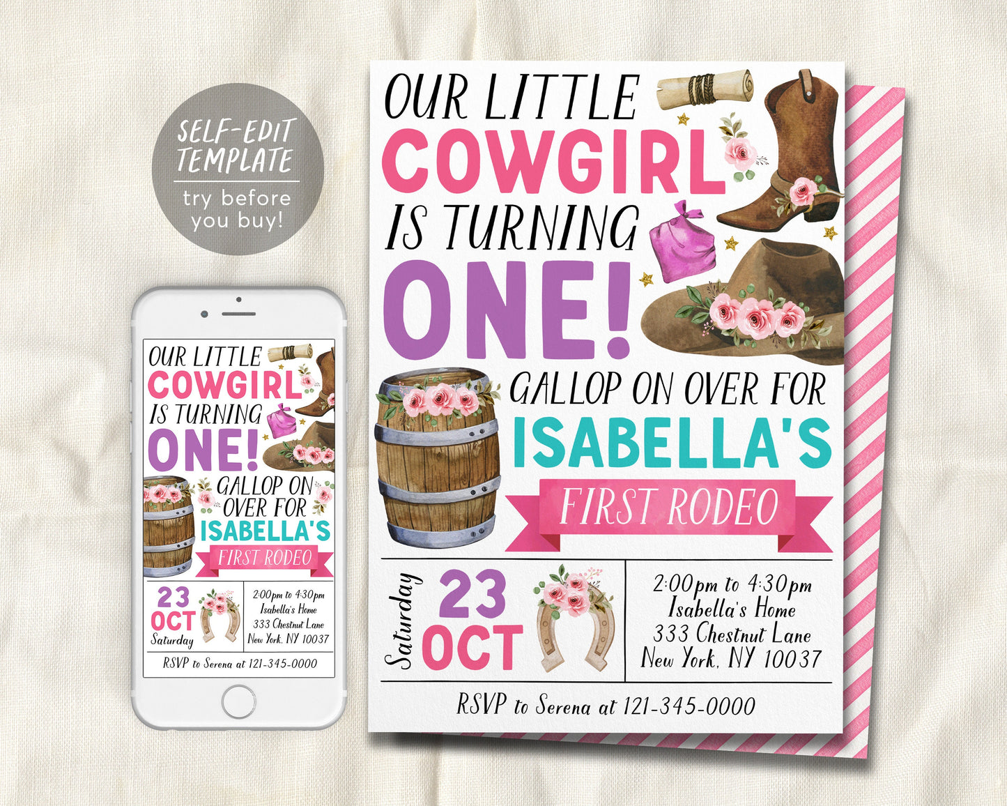 First Rodeo Birthday Invitation Editable Template