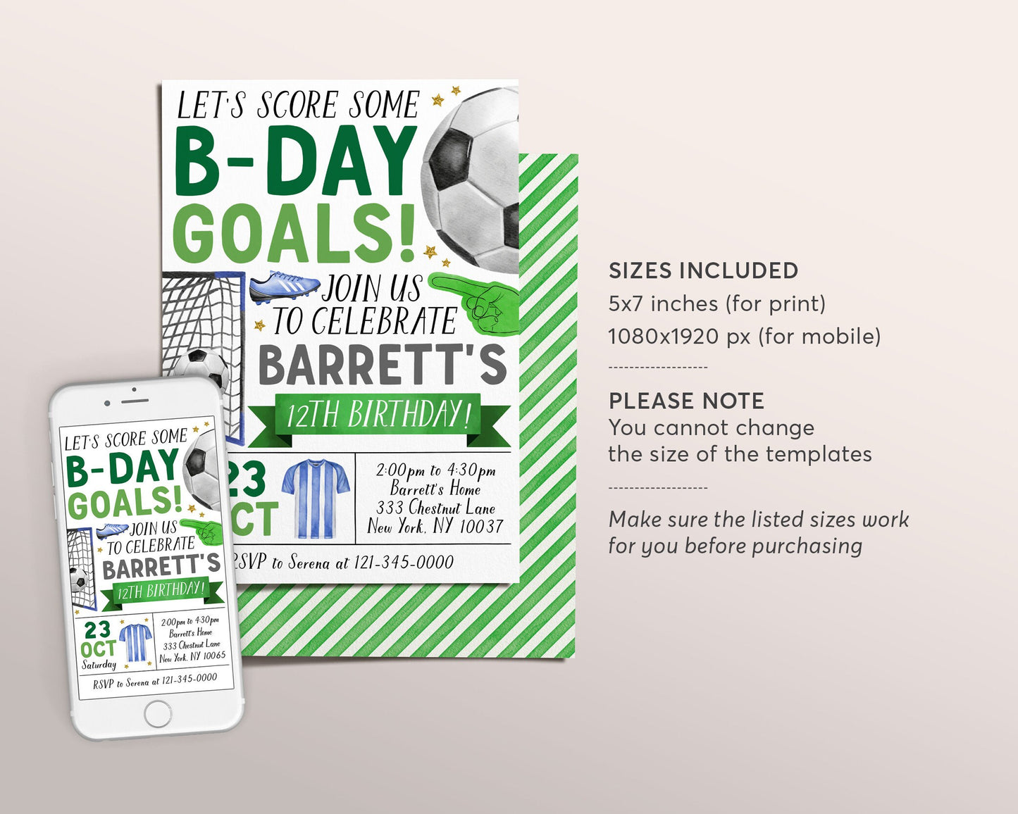 Soccer Birthday Invitation Editable Template, Boy Birthday Goals Kick Up the Fun Sports Invite, Sports Theme Game Day All Stars Evite