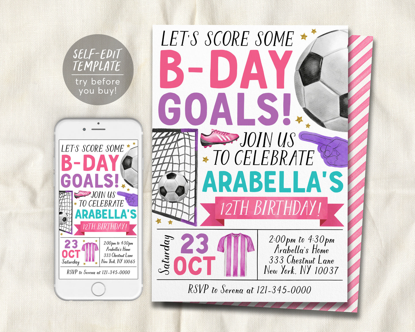 Soccer Birthday Invitation Editable Template