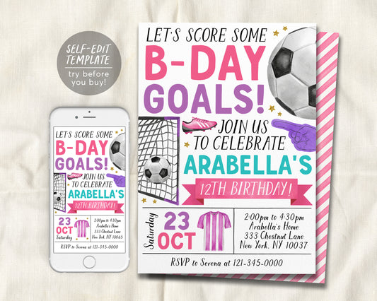 Soccer Birthday Invitation Editable Template