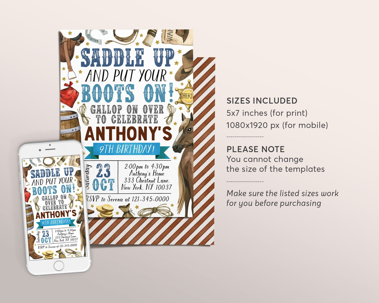 Rodeo Birthday Invitation Editable Template, Cowboy Country Western Wild West Party Invite, Saddle Up Ranch Southwestern Evite Printable