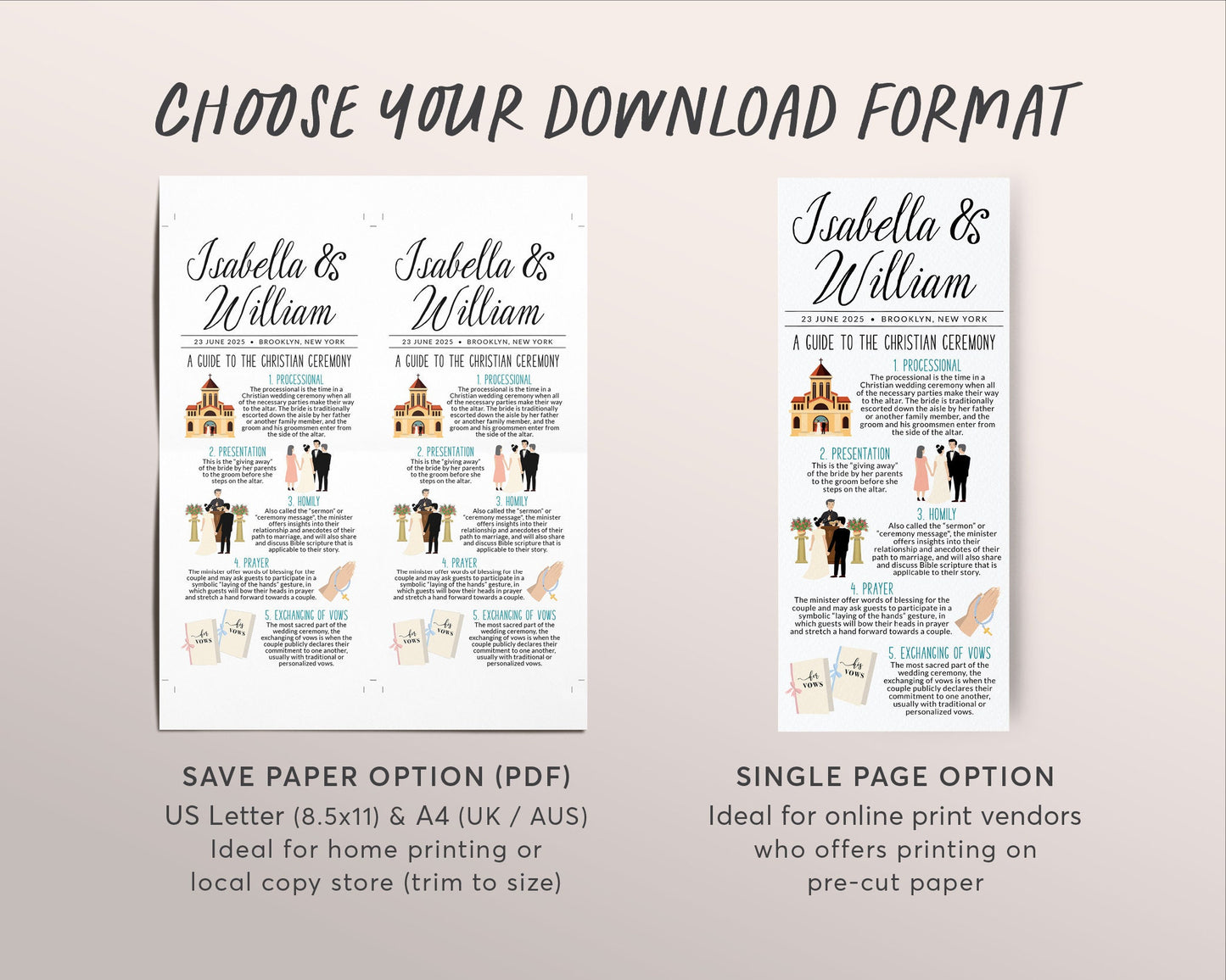Christian Wedding Program Editable Template, Tall Unique Christian Ceremony Guide, Wedding Traditions Infographic, Church Order of Service