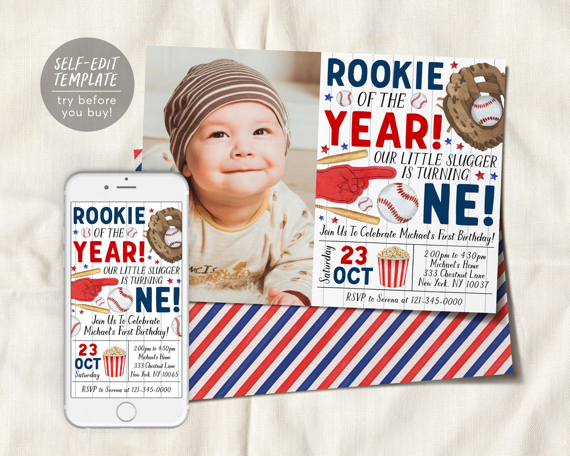 Baseball Birthday Invitation With Photo Editable Template