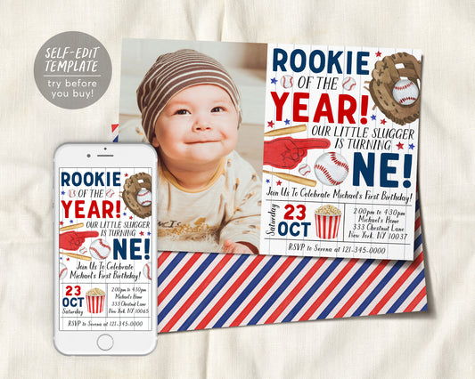 Baseball Birthday Invitation With Photo Editable Template