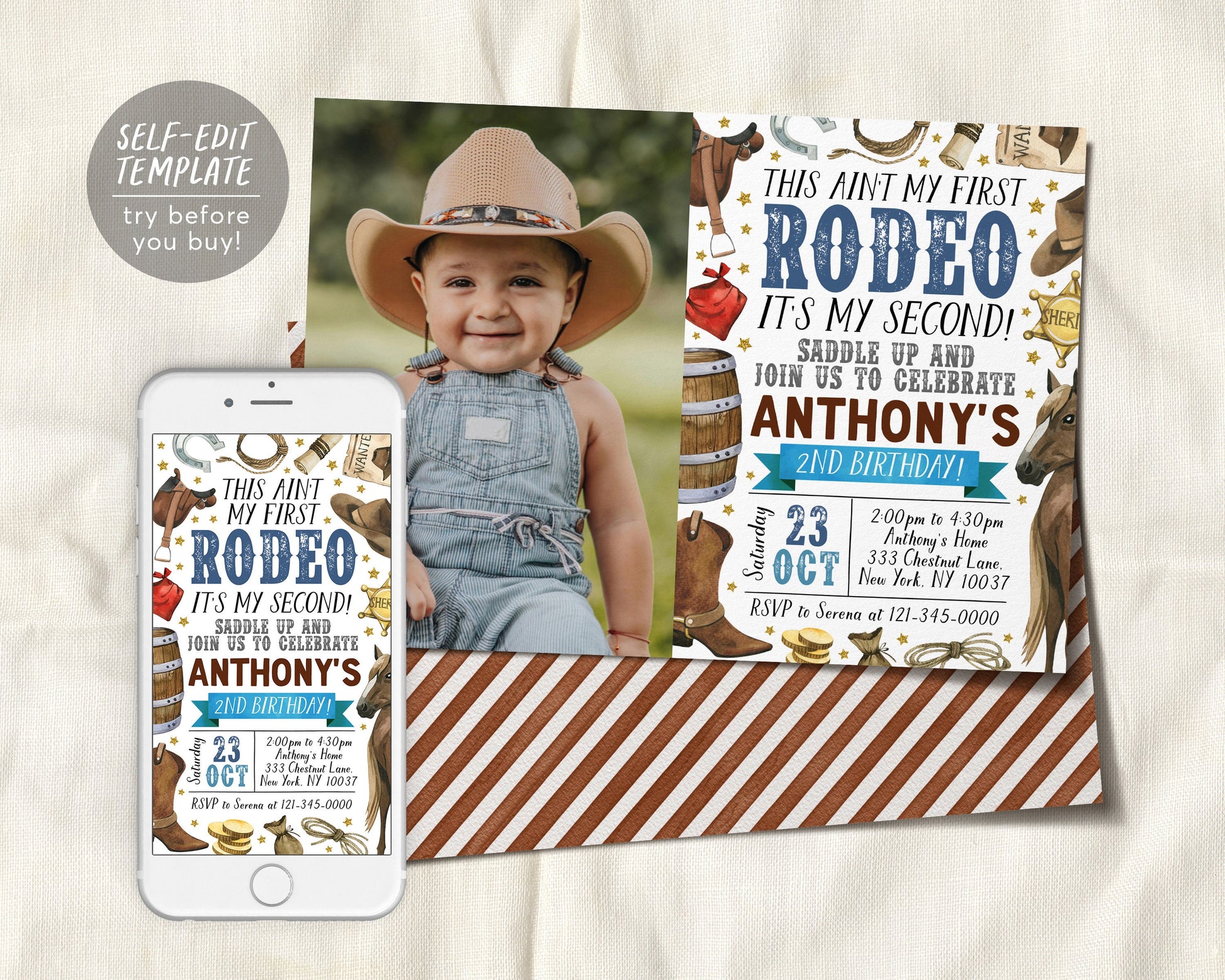 Second Rodeo Birthday Invitation With Photo Editable Template