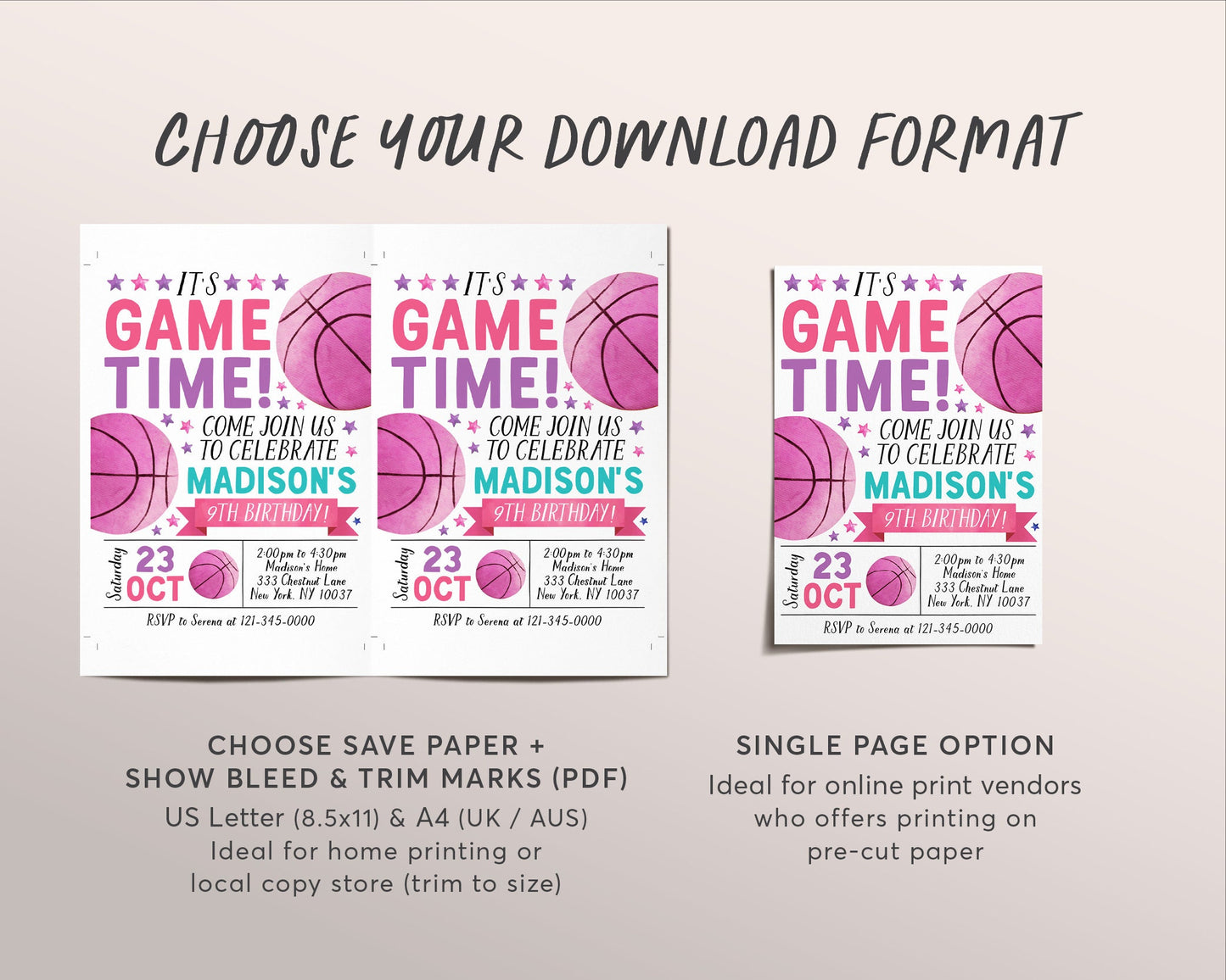 Basketball Birthday Invitation Editable Template, Girl Basketball Party Invite, Kids Sports Theme Evite, It's Game Time Slam Dunk Printable