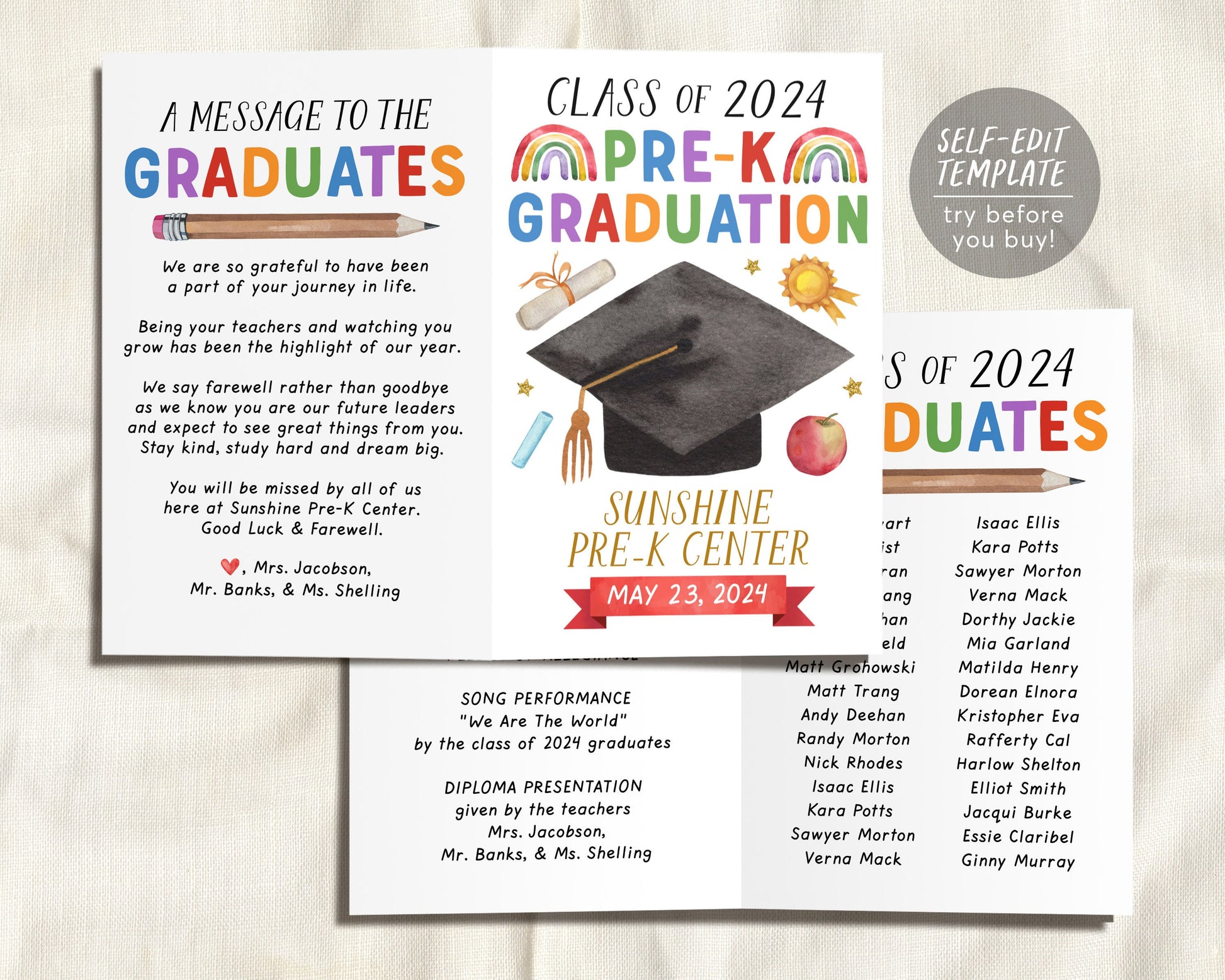 Pre-K Graduation Program Editable Template