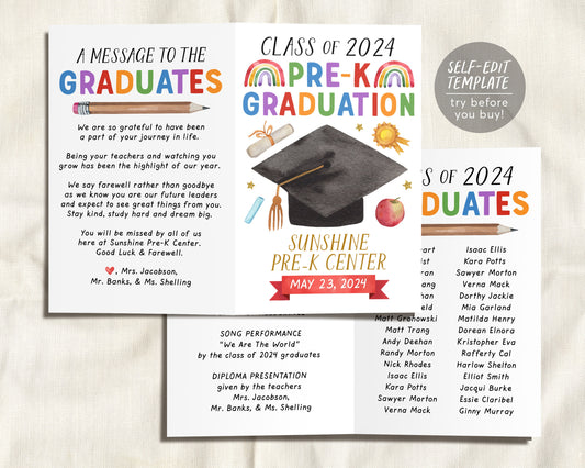 Pre-K Graduation Program Editable Template