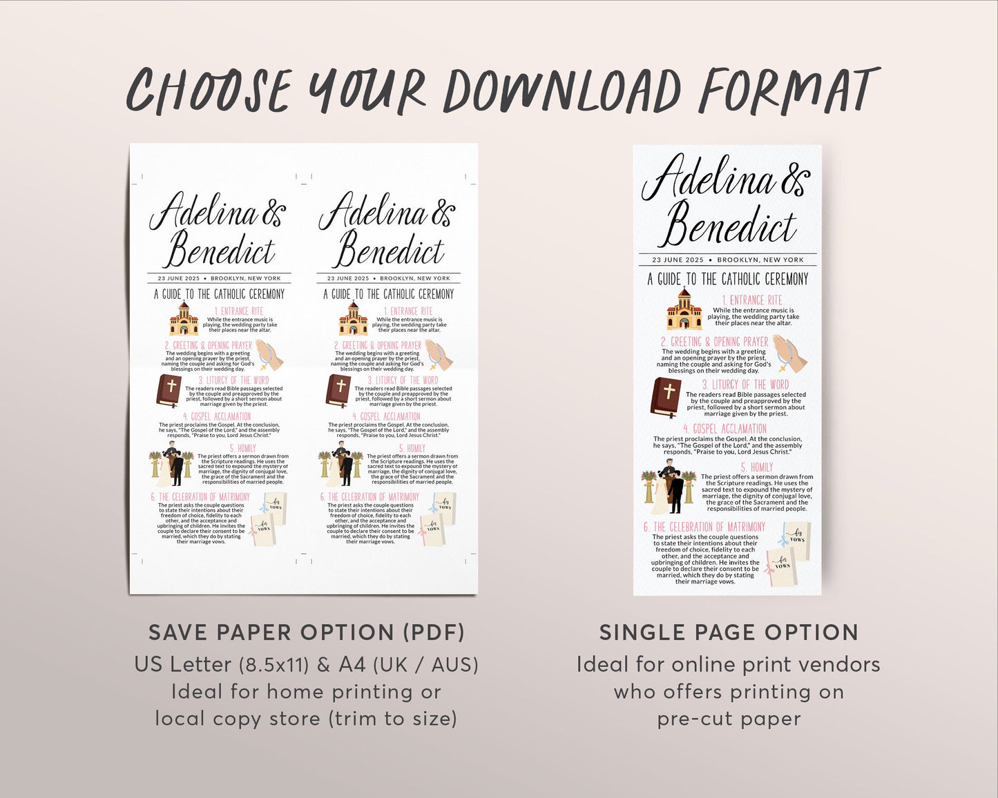 Catholic Wedding Program Editable Template, Tall Unique Catholic Ceremony Guide, Wedding Traditions Infographic, Church Order of Service