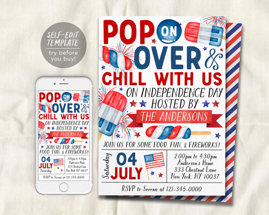 4th of July Invitation Editable Template