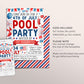 4th of July Pool Party Invitation Editable Template, Fourth of July Patriotic Swim Party Invite, Independence Day Summer Celebration Evite