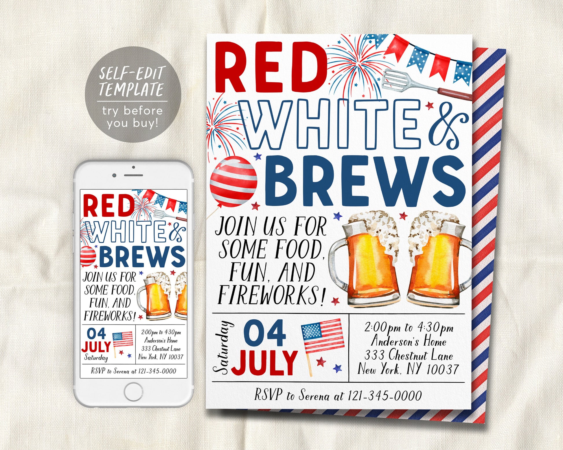 4th of July Invitation Editable Template