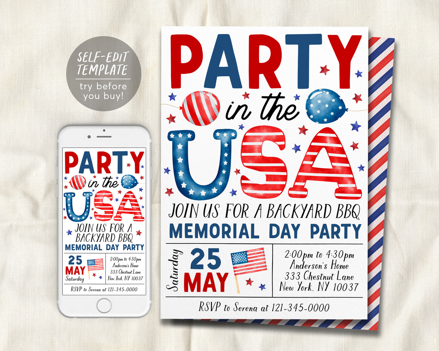 Memorial Day Invitation Editable Template