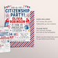 US Citizenship Party Invitation Editable Template, Naturalization American New Citizenship Celebration Invite, US Theme 4th of July