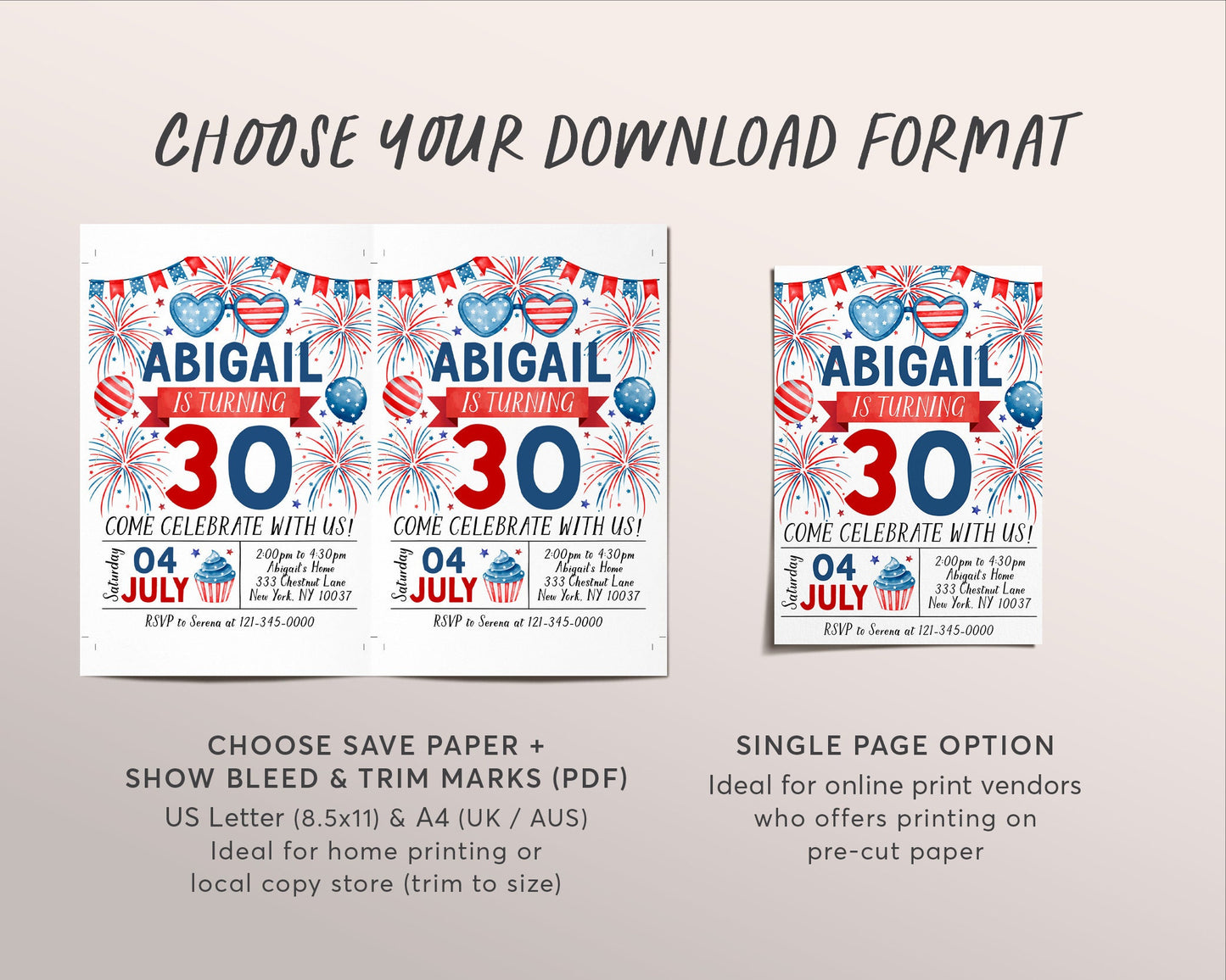 4th of July Birthday Invitation Editable Template, Patriotic 30th Birthday Invite Evite Any Age, Independence Day Red White Blue Stars