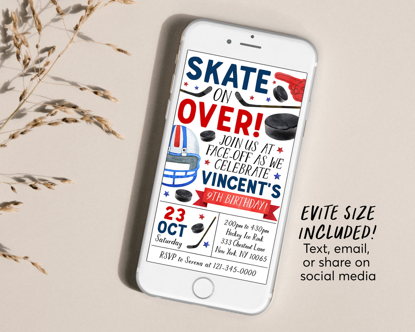 Ice Hockey Birthday Invitation Editable Template, Boy Ice Skating Hockey Invite, Kids Sports Theme Game Day All Stars Evite Printable