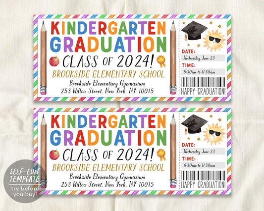 Kindergarten Graduation Ceremony Ticket Editable Template