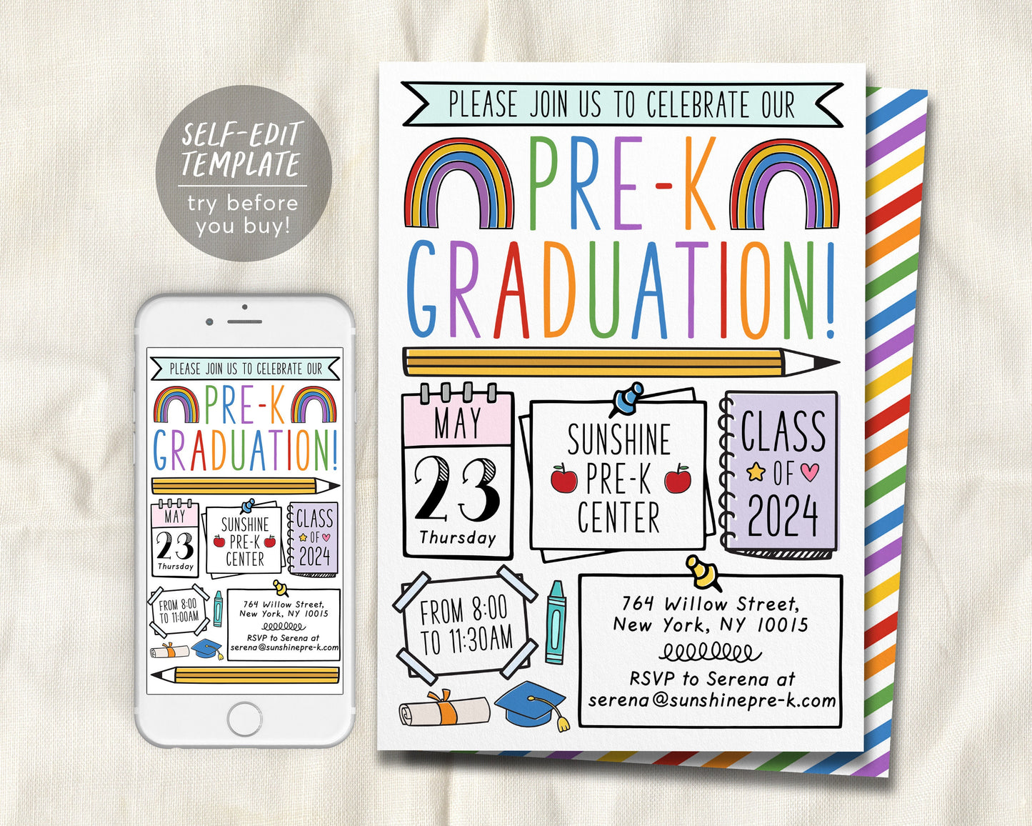 Pre-K Graduation Invitation Editable Template