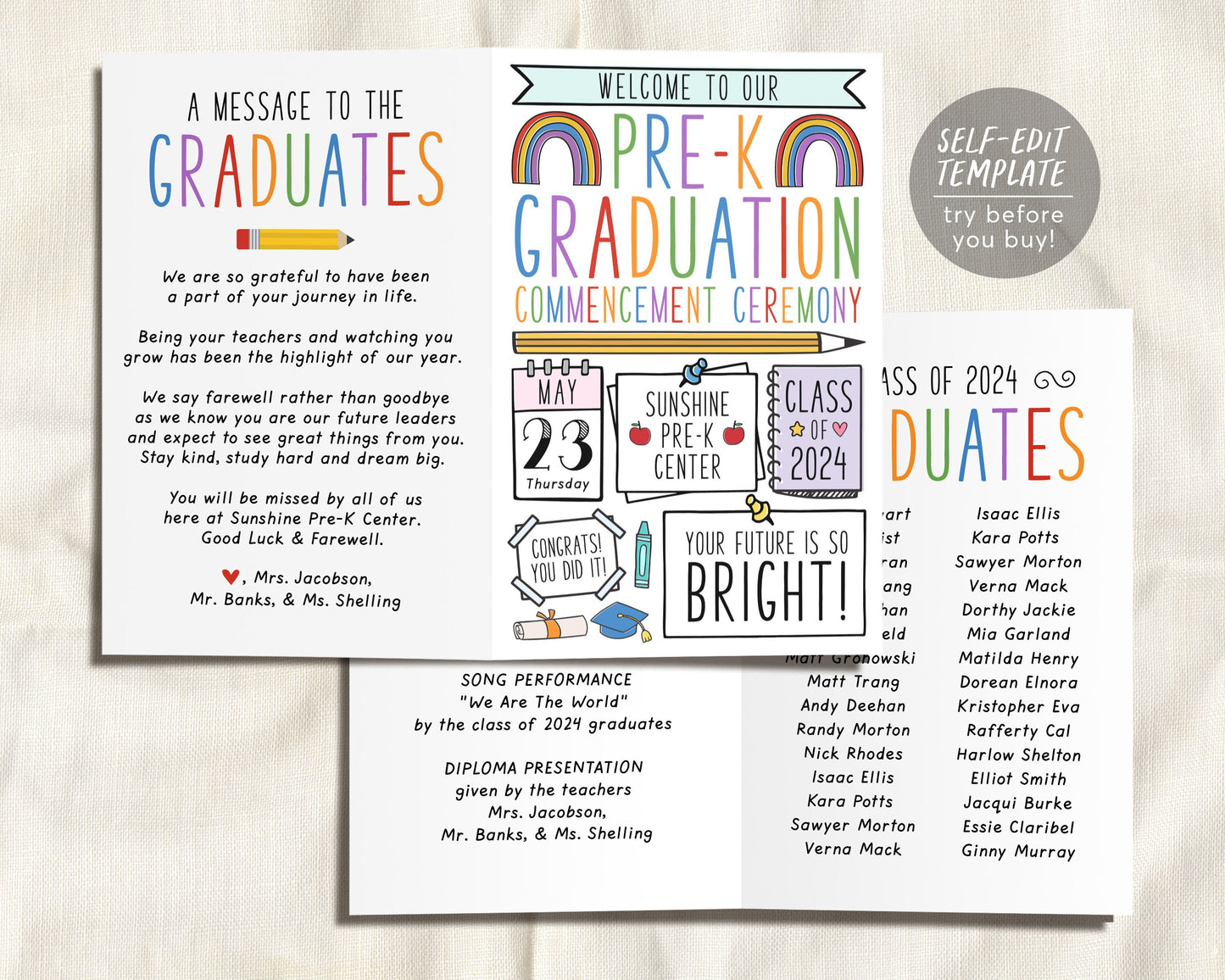 Pre-K Graduation Program Editable Template