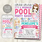 Mermaid Pool Party Birthday Invitation Editable Template