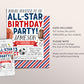 All Star Sports Birthday Invitation Editable Template, Boy It's Game Time Sports Theme Party Invite, Kids Baseball Football Basketball Evite