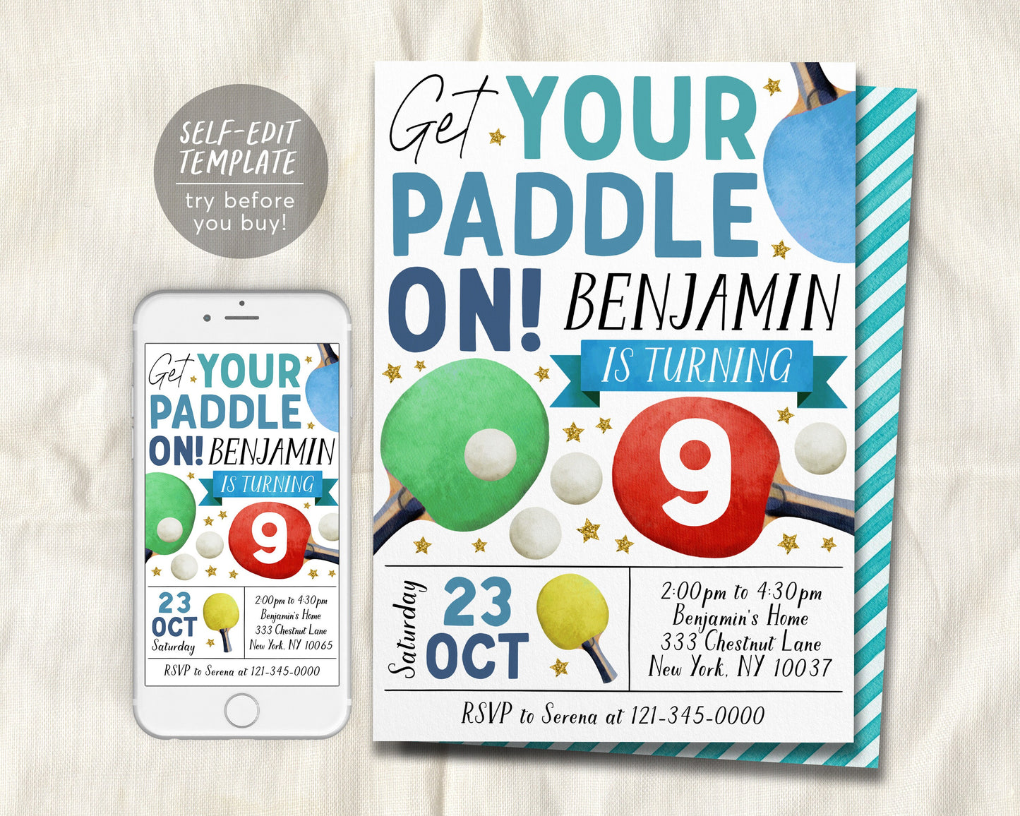 Ping Pong Birthday Invitation Editable Template