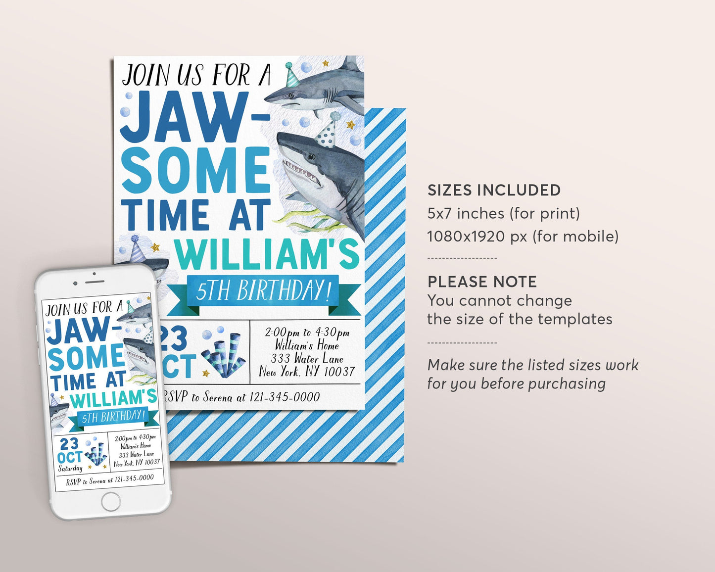 Shark Birthday Invitation Editable Template, Jawsome Shark Attack Party Invite, Sharktastic Underwater Under The Sea Pool Party Ocean Evite