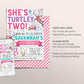 Turtle Second Birthday Invitation Editable Template, She's Turtley Two 2nd Birthday Party Invite, Under the Sea Pool Party Ocean Evite