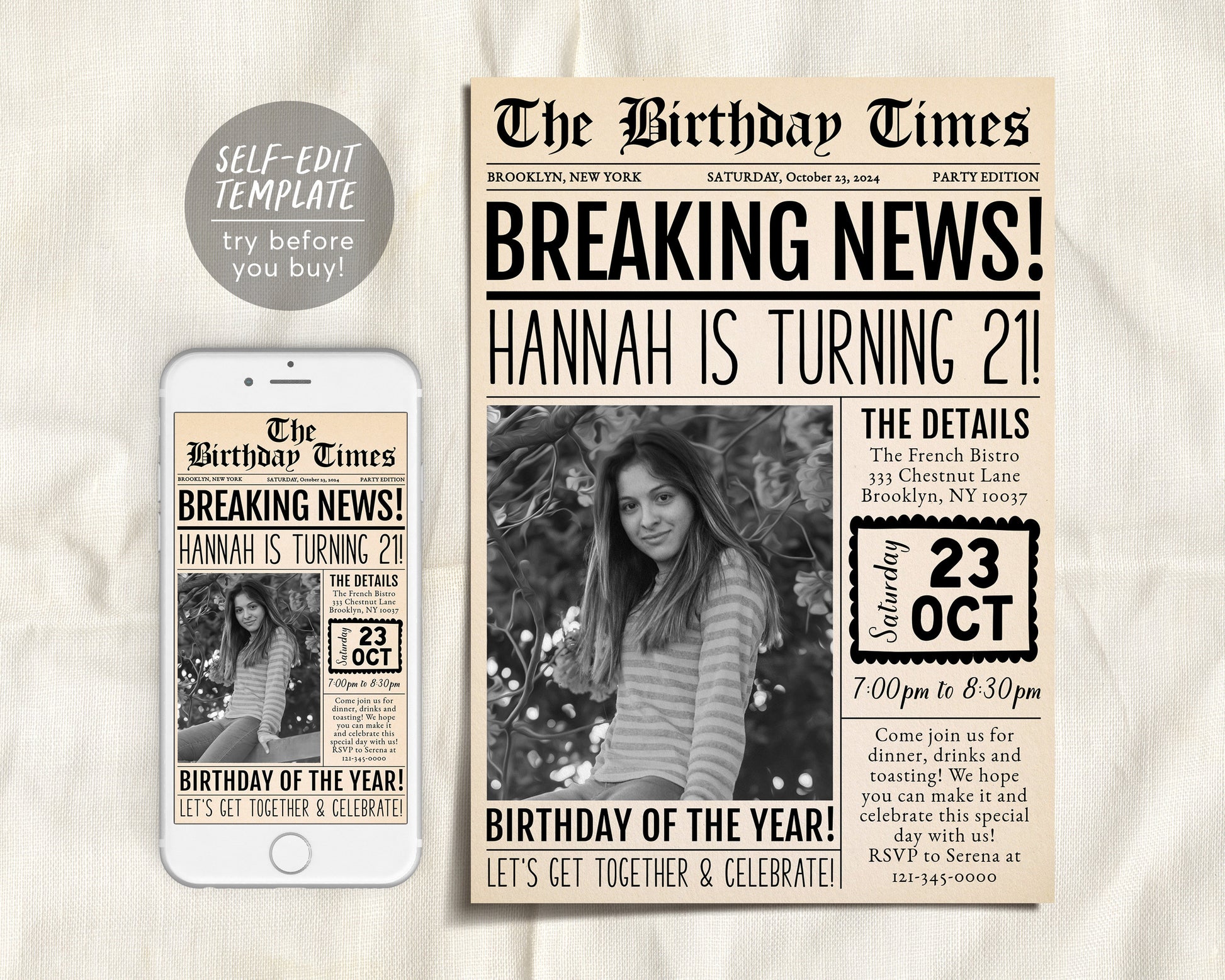 Birthday Newspaper Invitation With Photo Editable Template