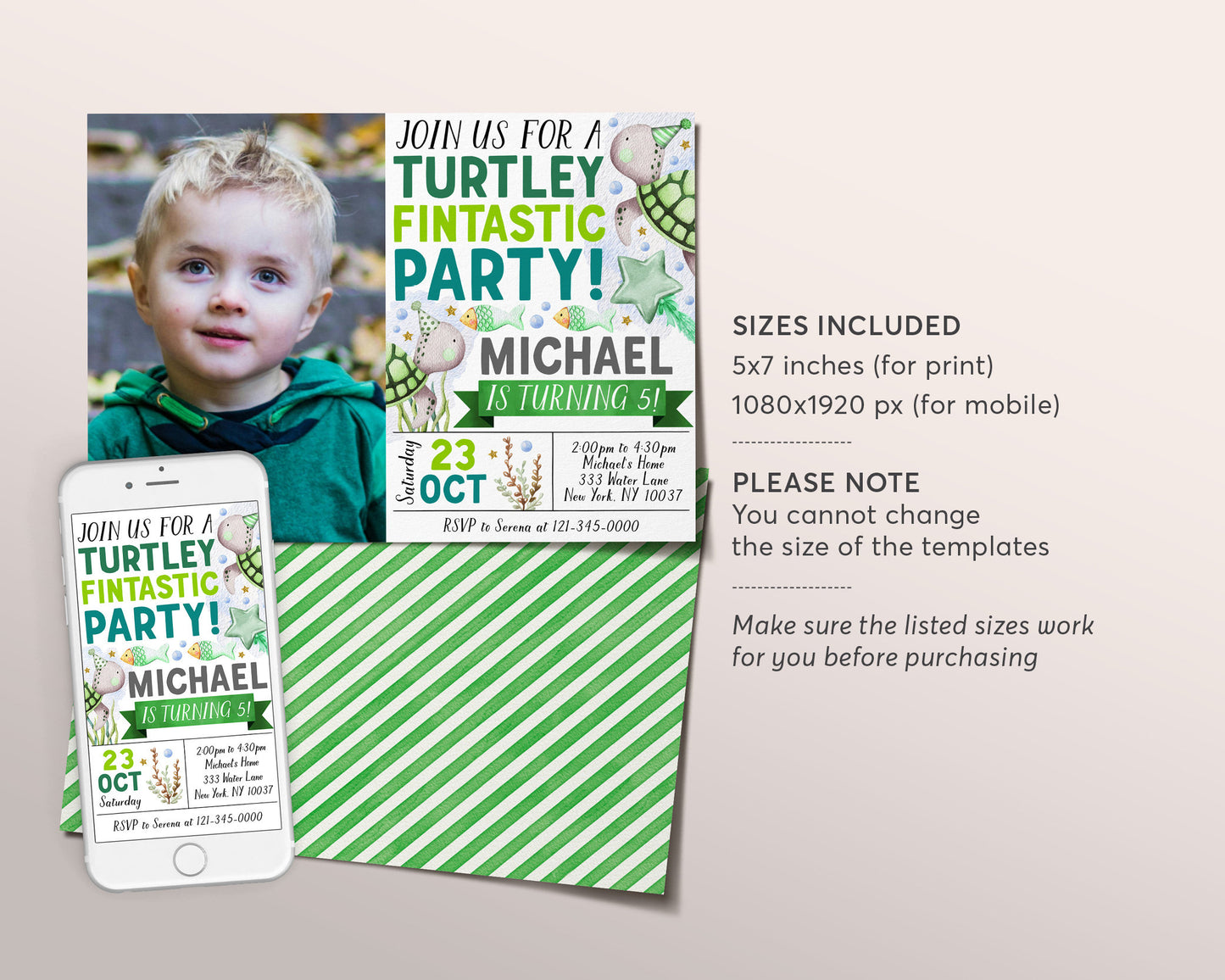 Turtley Fintastic Birthday Invitation With Photo Editable Template, Sea Turtle Birthday Party Invite, Under the Sea Pool Party Ocean Evite