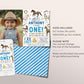 Horse First Birthday Invitation With Photo Editable Template, Cowboy Horse Equestrian Party Invite, Giddy Up Boy Farm First Rodeo Evite