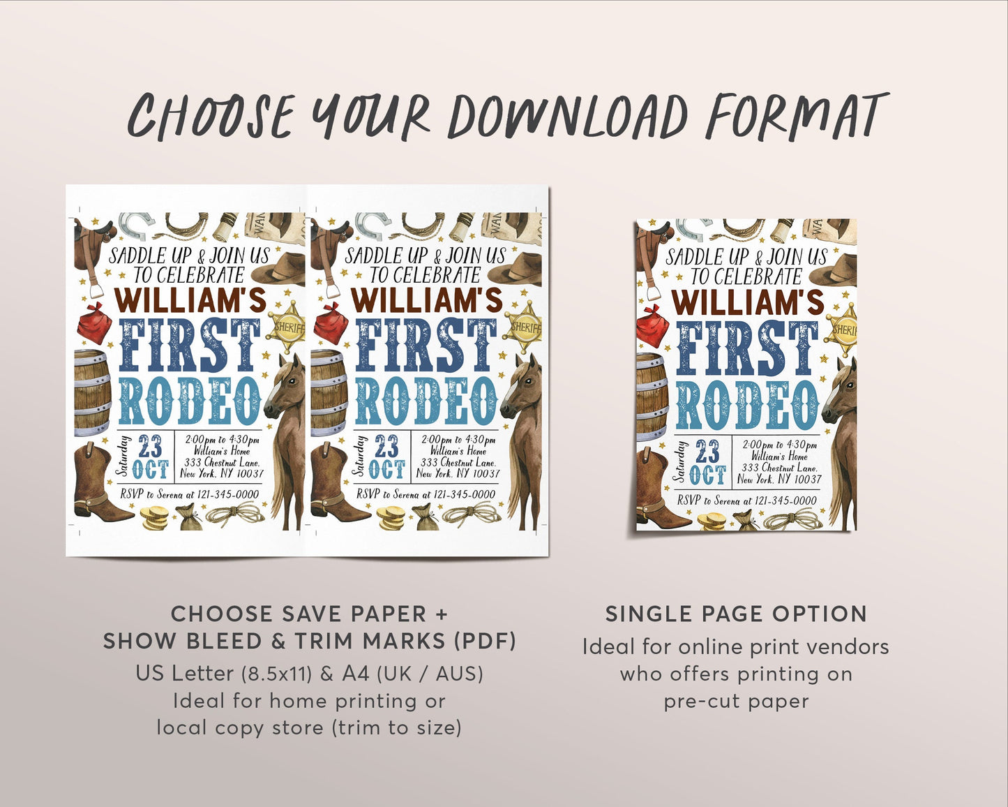 First Rodeo Birthday Invitation Editable Template, Cowboy Wild West Party Invite, Boy 1st Birthday Ranch Southwestern Country Western Evite