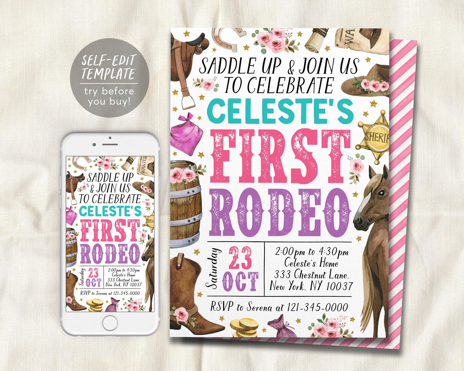 First Rodeo Birthday Invitation Editable Template