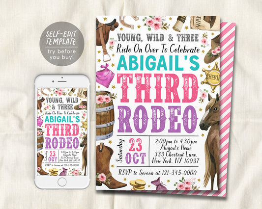 Third Rodeo Birthday Invitation Editable Template