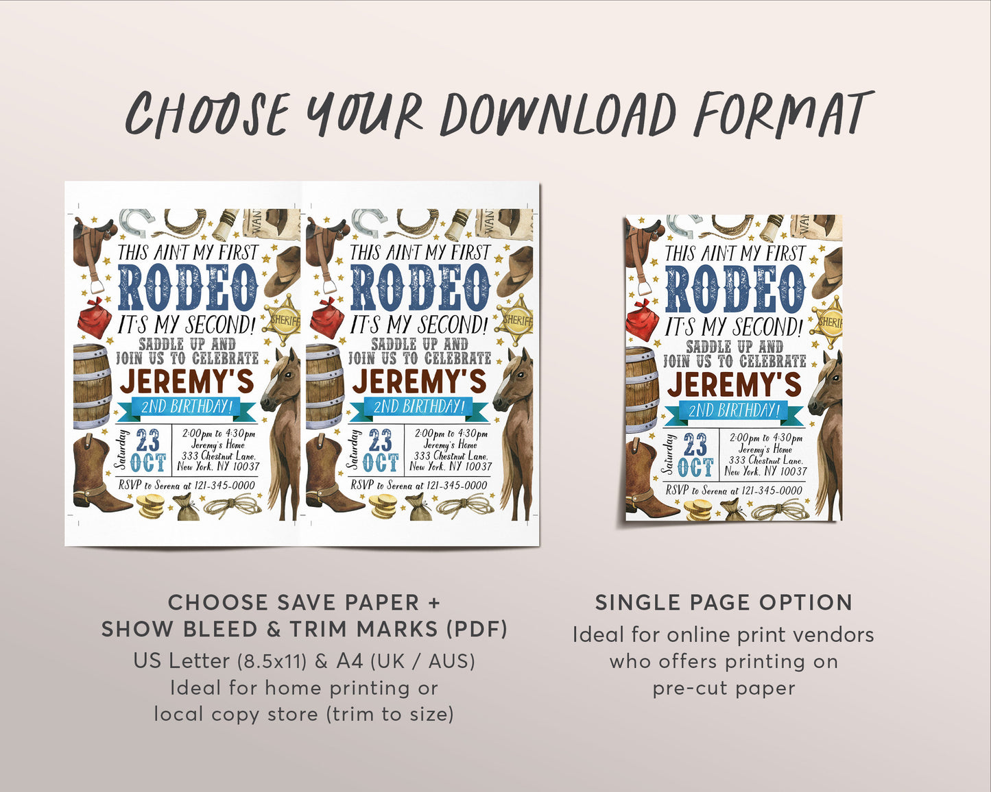 Second Rodeo Birthday Invitation Editable Template, Cowboy Saddle Up Wild West 2nd Birthday Party Invite, Ranch Southwestern Western Evite