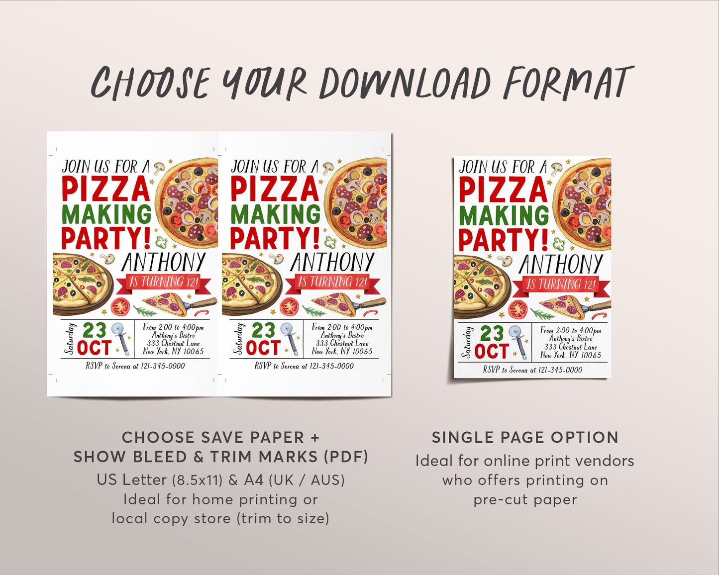 Pizza Making Party Birthday Invitation Editable Template, Kids Pizza Party Invite, Unisex Chef Pizza Evite, Slice Of Fun Pizzeria Printable