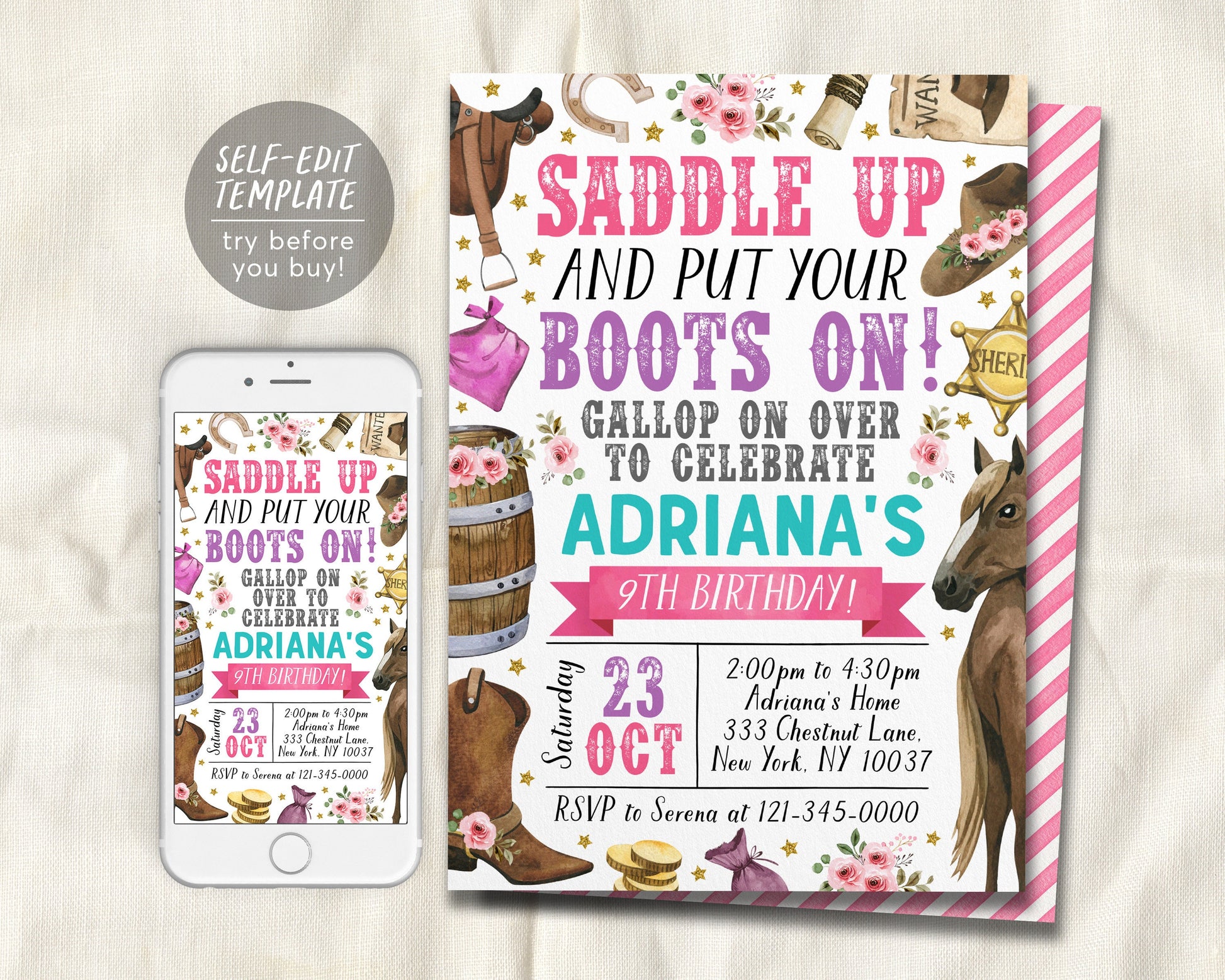 Rodeo Birthday Invitation Editable Template