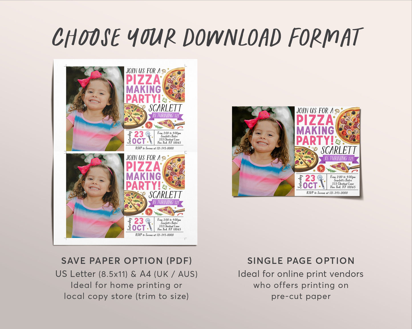 Pizza Making Party Birthday With Photo Invitation Editable Template, Kids Pizza Party Invite, Girl Pizza Party Evite, Slice Of Fun Pizzeria