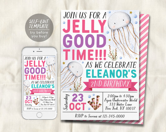 Jellyfish Birthday Invitation Editable Template