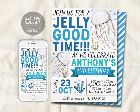 Jellyfish Birthday Invitation Editable Template