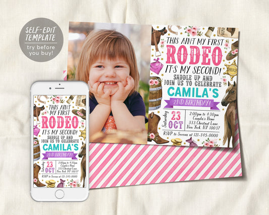 Second Rodeo Birthday Invitation With Photo Editable Template