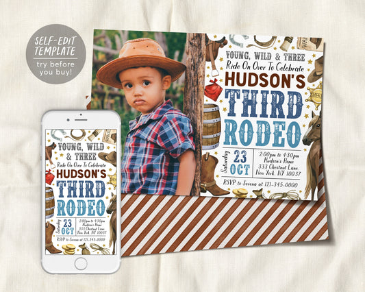 Third Rodeo Birthday Invitation With Photo Editable Template