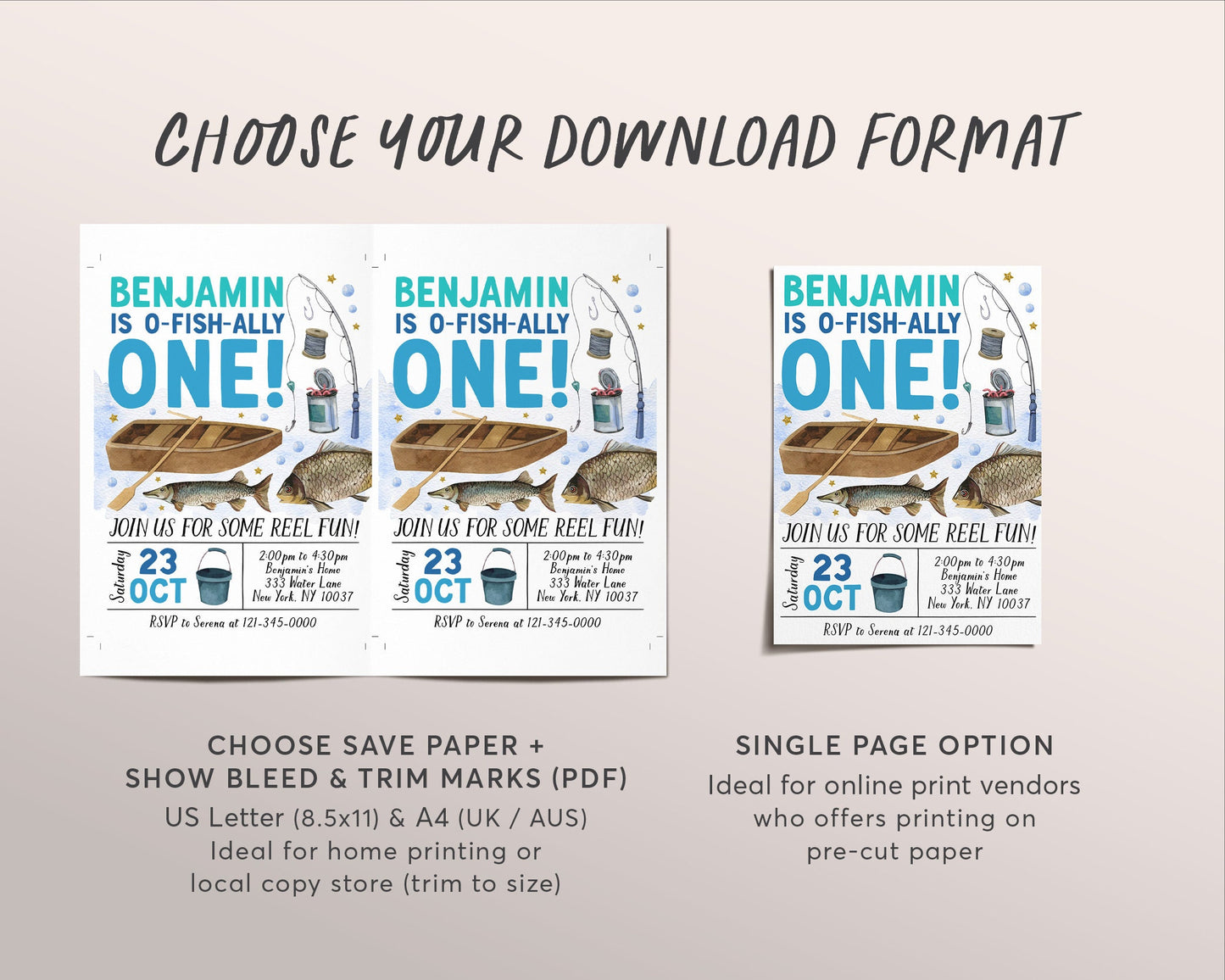 Fishing 1st Birthday Invitation Editable Template, Boy O Fish Ally One First Birthday Party Invite, Ofishally Fly Fishing Evite, Reel Fun