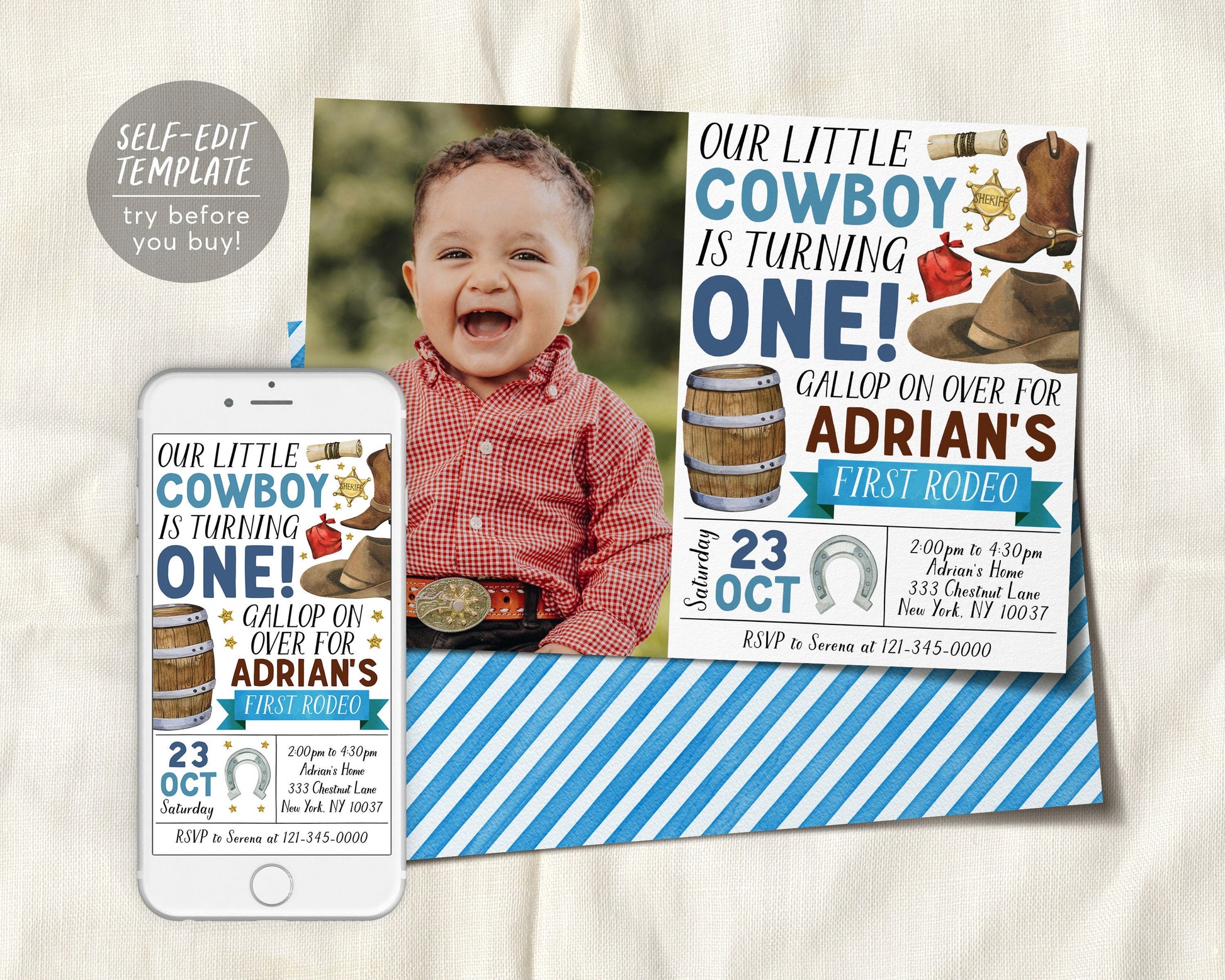 First Rodeo Birthday Invitation With Photo Editable Template