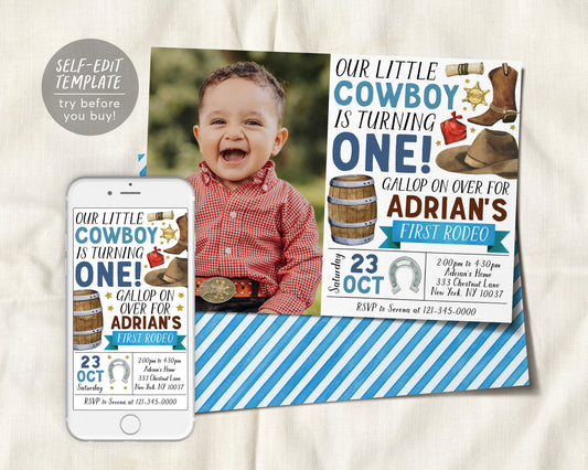 First Rodeo Birthday Invitation With Photo Editable Template