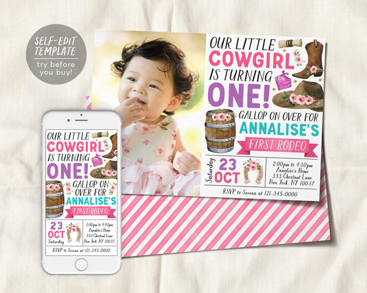 First Rodeo Birthday Invitation With Photo Editable Template