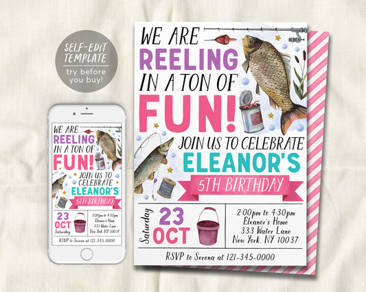 Fishing Birthday Invitation Editable Template